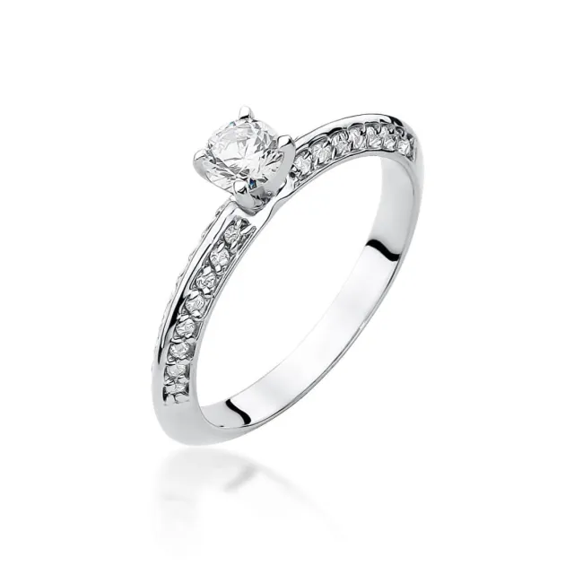Złoty Pierścionek 585 Białe Złoto Brylant Diamenty 0,46ct