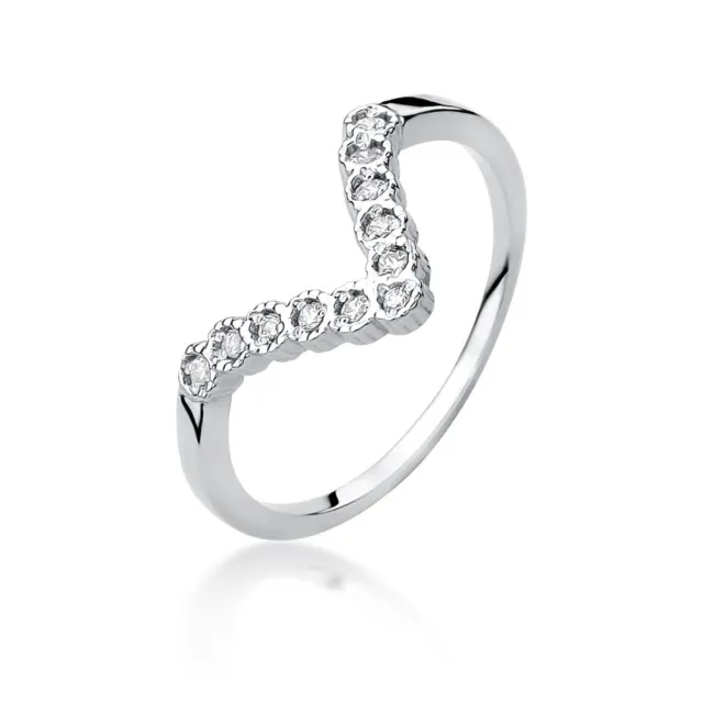 Złoty Pierścionek 585 Białe Złoto Kamienie Diamenty 0,11ct