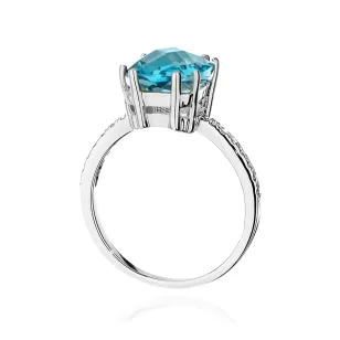 Topaz pierścionek z białego złota 585