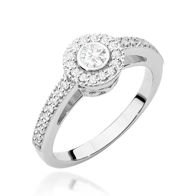 Złoty Pierścionek 585 Białe Złoto Brylant Diamenty 0,37ct