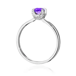 Pierścionek z ametystem białe złoto 585