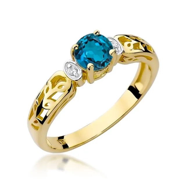 Pierścionek topaz London blue diamenty