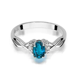 Złoty Pierścionek 585 Białe Złoto Przeplatany Topaz London Blue Diamenty