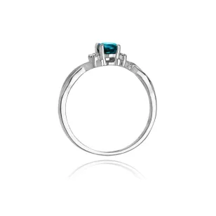 Złoty Pierścionek 585 Białe Złoto Przeplatany Topaz London Blue Diamenty