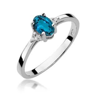 Złoty Pierścionek 585 Białe Złoto Topaz London Blue Brylanty Certyfikat