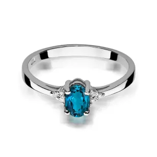 Złoty Pierścionek 585 Białe Złoto Topaz London Blue Brylanty Certyfikat