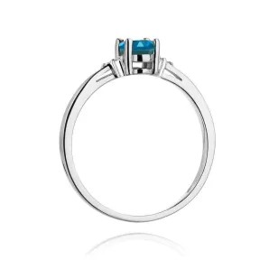 Złoty Pierścionek 585 Białe Złoto Topaz London Blue Brylanty Certyfikat