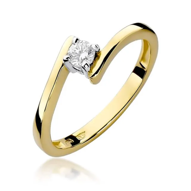 Złoty Pierścionek 585 z diamentem brylant 0,15ct