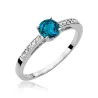 Złoty Pierścionek 585 Białe Złoto Diamenty Topaz London Blue