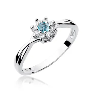 Złoty Pierścionek 585 Białe Złoto Przeplatany Diament Topaz