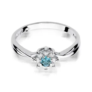 Złoty Pierścionek 585 Białe Złoto Przeplatany Diament Topaz
