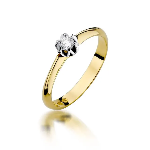 Złoty Pierścionek 585 z diamentem brylant 0,10ct