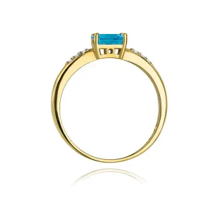 Złoty Pierścionek 585 Diament Topaz London Blue