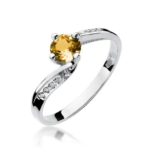 Pierścionek cytryn 0,60ct brylanty białe złoto