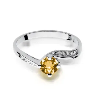 Pierścionek cytryn 0,60ct brylanty białe złoto
