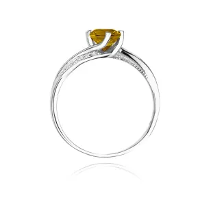 Pierścionek cytryn 0,60ct brylanty białe złoto