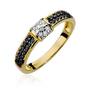Złoty Pierścionek 585 z diamentem brylant białe 0,05 czarne 0,14ct