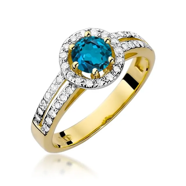 Pierścionek topaz London blue i diamenty