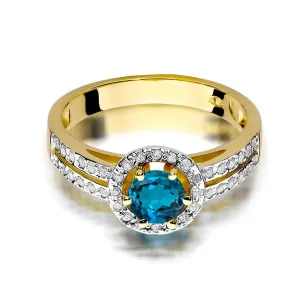 Pierścionek topaz London blue i diamenty