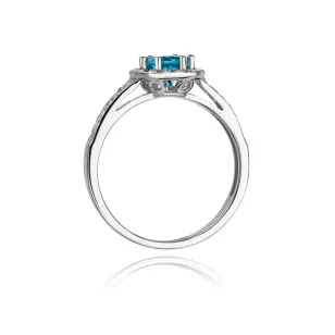 Złoty Pierścionek 585 Białe Złoto Brylanty Topaz London Blue