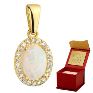 ⭐ Zawieszka złoty opal owalny otoczony cyrkoniami ♥ Ergold