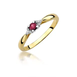 Złoty Pierścionek 585 z diamentem rubin 0,15ct