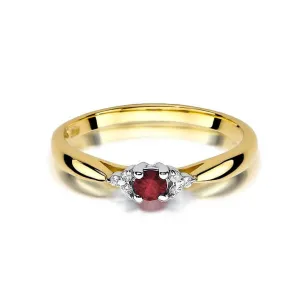 Złoty Pierścionek 585 z diamentem rubin 0,15ct