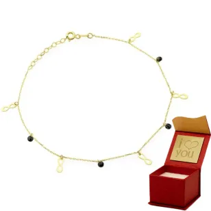 ⭐ Infinity Bein Gold Armband und schwarze Kieselsteine ♥ Ergold