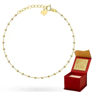 ⭐ Bransoletka złota diamentowane kuleczki i serce na nogę ♥ Ergold