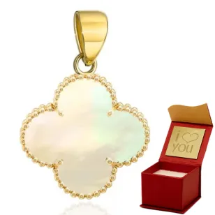 ⭐ Zawieszka złota koniczynka z masą perłową 12mm ♥ Ergold