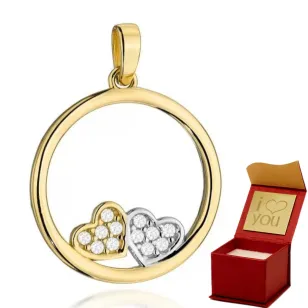 ⭐ Zawieszka złota ring z dwoma serduszkami i cyrkoniami ♥ Ergold