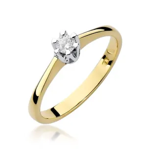 Złoty Pierścionek 585 z diamentem brylant 0,10ct