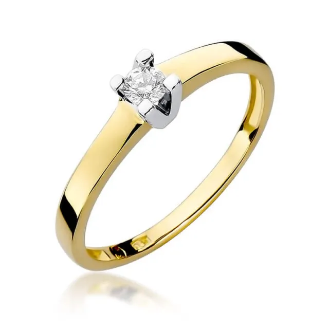 Złoty Pierścionek 585 z diamentem brylant 0,12ct