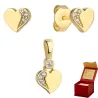 ⭐ Set Ohrringe + Anhänger goldenes Herz mit ♥ Steinen Ergold