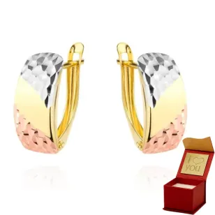 ⭐ Ohrringe Goldenes Rechteck teilweise diamantbezogen drei Farben aus Gold ♥ Ergold