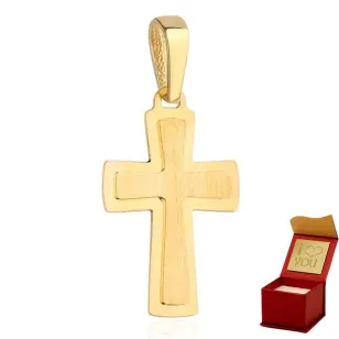 ⭐ Krzyżyk złoty z satynowym środkiem i błyszczącą oprawą ♥ Ergold