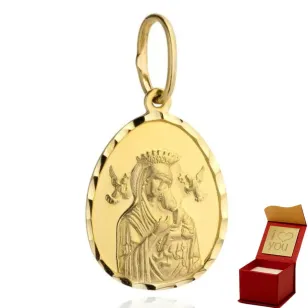 Medalik złoty Matka Boska Nieustającej Pomocy z Dzieciątkiem