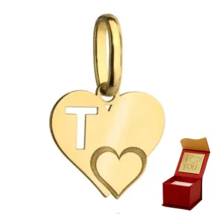 ⭐ Anhänger goldener Buchstabe T mit Herz ♥ Ergold