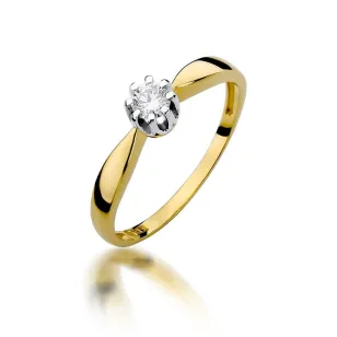 Złoty Pierścionek 585 z diamentem brylant 0,15ct