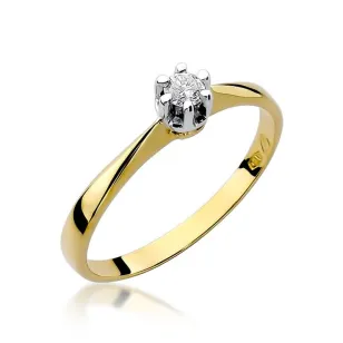 Złoty Pierścionek 585 z diamentem brylant 0,10ct