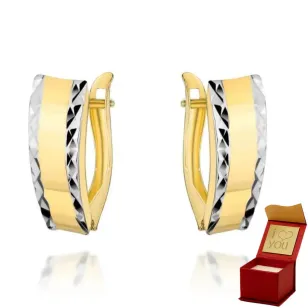 ⭐ Kolczyki złote z diamentowanymi brzegami i gładkim środkiem ♥ Ergold