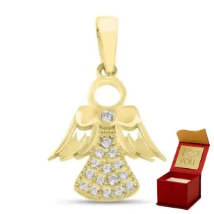 ⭐ Anhänger goldener Engel mit Strasssteinen ♥ Ergold