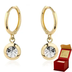 ⭐ Kolczyki złote wiszące kółko z białym diamentowaniem ♥ Ergold