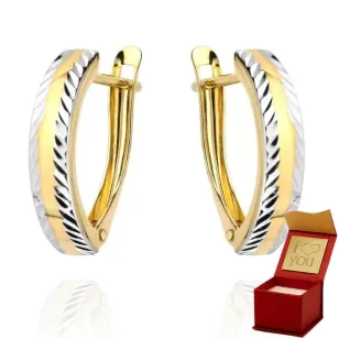 ⭐ Kolczyki złote diamentowane na brzegach dwa kolory złota ♥ Ergold