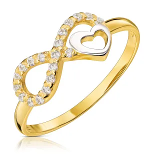 Pierścionek nieskończoność i serce z cyrkoniami próba 585
