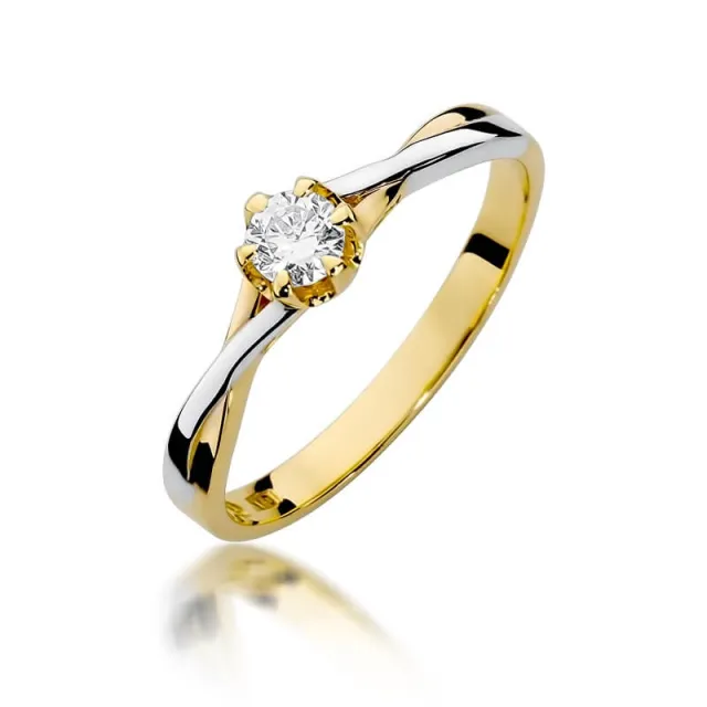 Złoty Pierścionek 585 z diamentem brylant 0,23ct