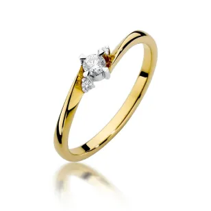 Złoty Pierścionek 585 z diamentem brylant 0,12ct