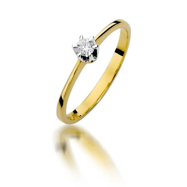 Złoty Pierścionek 585 z diamentem brylant 0,10ct