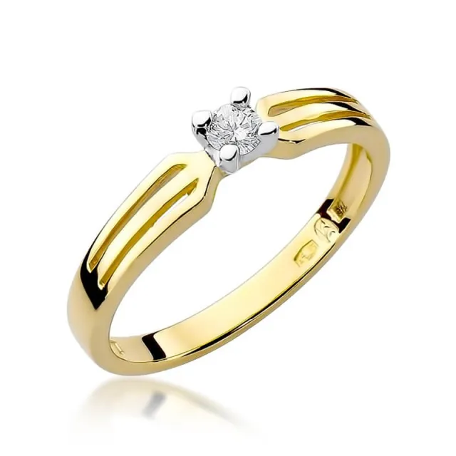 Złoty Pierścionek 585 z diamentem brylant 0,08ct