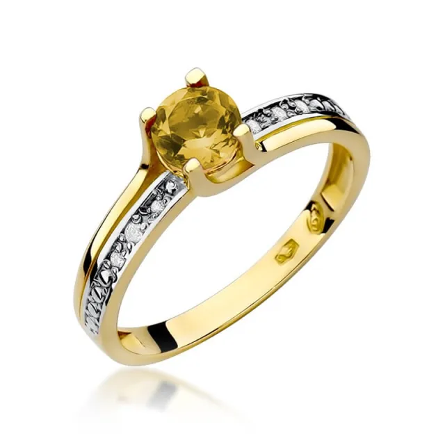 Złoty Pierścionek 585 z diamentem cytryn 0,50ct